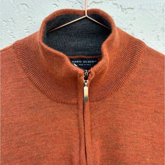 Mario Gilbert Mens  1/4 Zip Turtleneck Sweater Rust Size Large 💯 merino - Picture 11 of 11